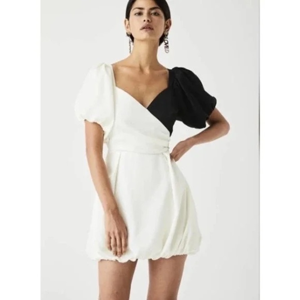 Atoir Lost To The Night Puff Sleeve Contrast Black Ivory Bubble Skirt Mini Dress